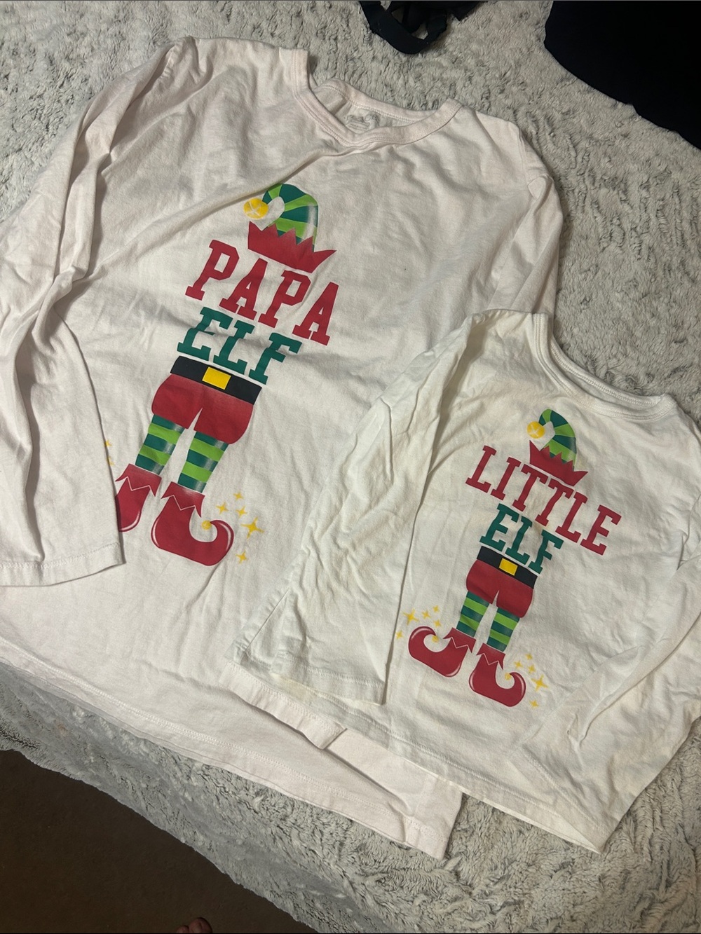 White "Papa Elf" and Little Elf Adukt and Kids Long-Sleeve Top (2)